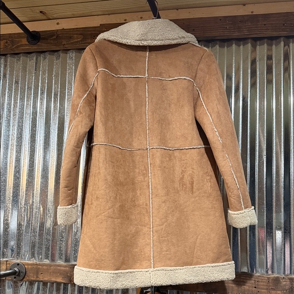 Panhandle Slim Tan Suede Shearling-Trim Coat - Picture 2 of 2